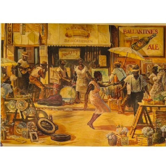 John Carroll Doyle Other - 1995 John Carroll Doyle Print “Maxwell Street Market” Celebrate Black History
